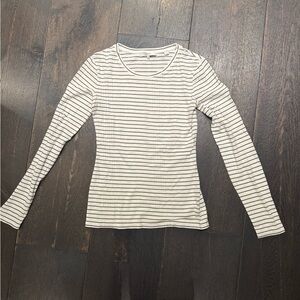 Vince olive green and white Striped Long Sleeve Top